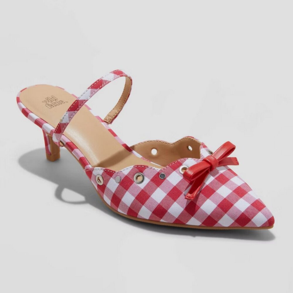 wild fable Red and White Gingham Pointed Slingback Heels
